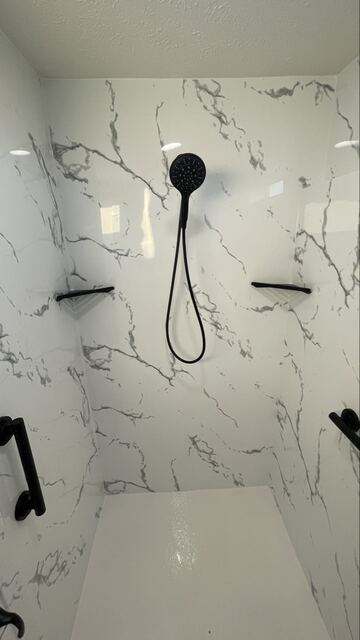 Marble-look acrylic shower